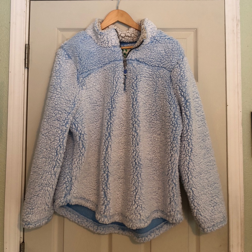 SOLD Baby blue green tea fluffy sherpa sweater